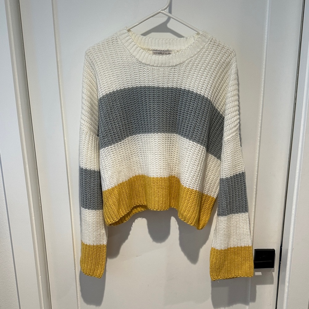 Sincerely Jules Colorblock Sweater - Cream, Gray, and Yellow